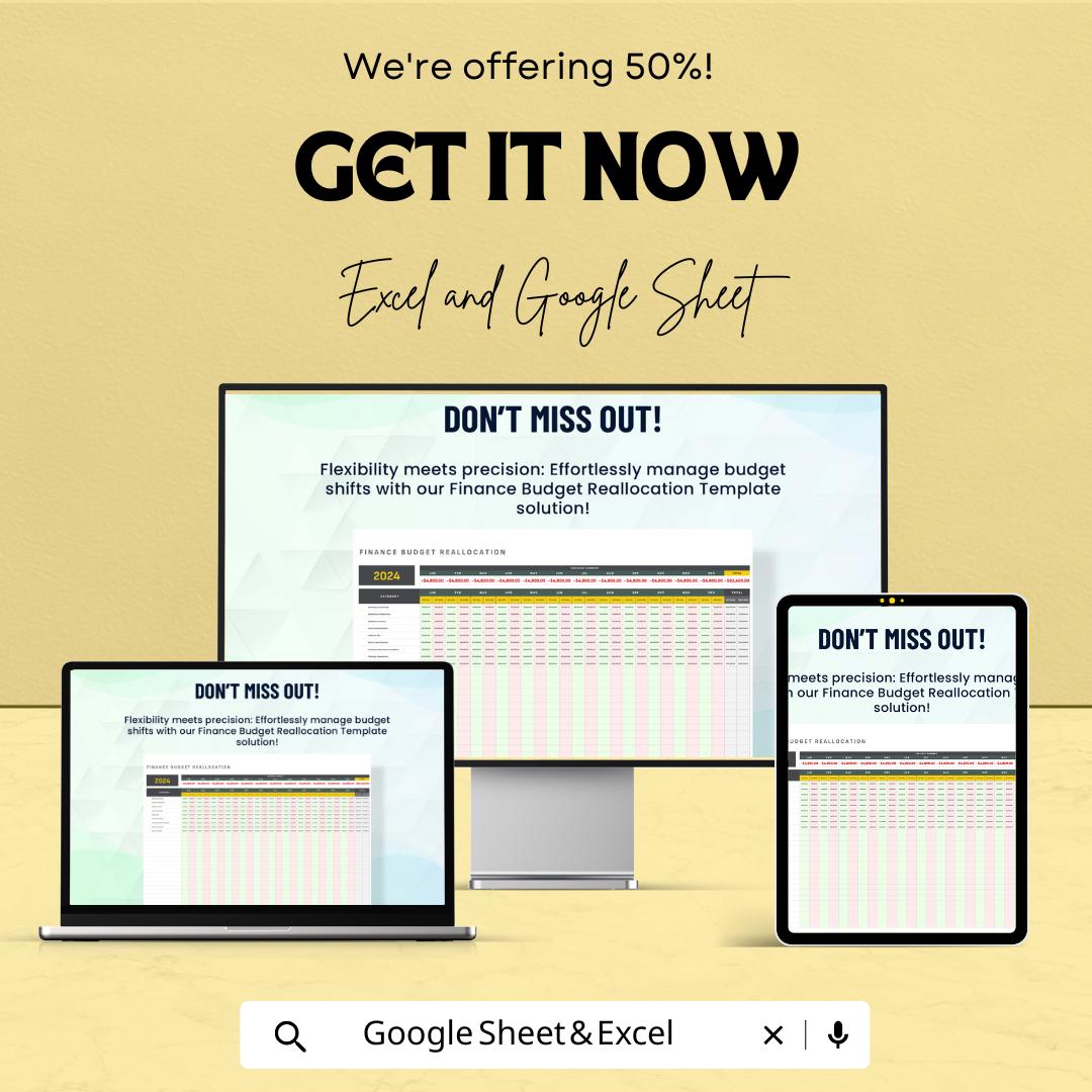 Finance Budget Reallocation Template | Excel & Google Sheets | Budget Adjustment Planner | Financial Reallocation Spreadsheet