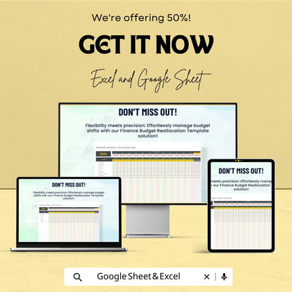 Finance Budget Reallocation Template | Excel & Google Sheets | Budget Adjustment Planner | Financial Reallocation Spreadsheet