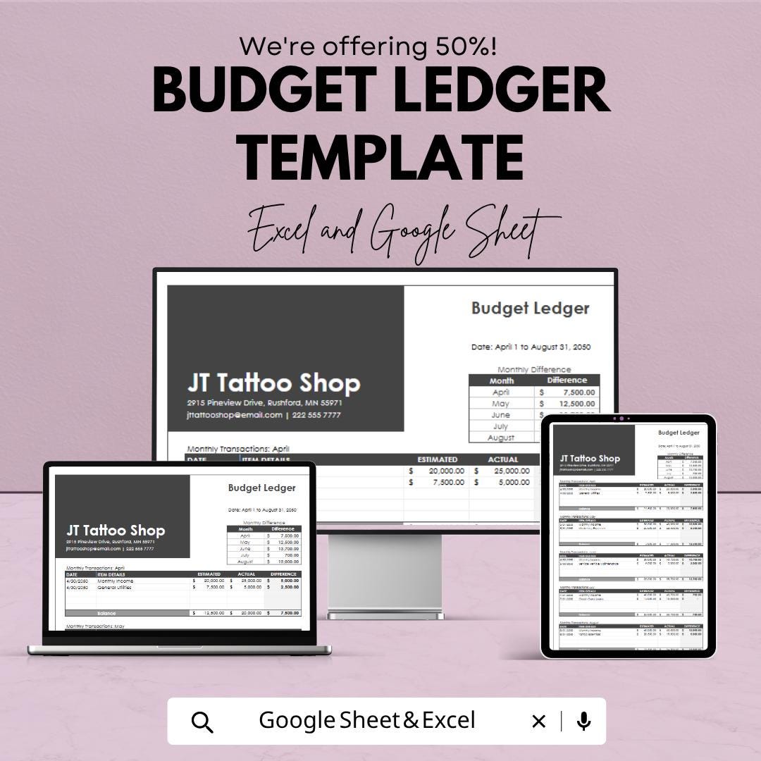 Budget Ledger Template | Budget Planner Spreadsheet | Income Expense Tracker | Personal Finance Template | Google Sheets & Excel |