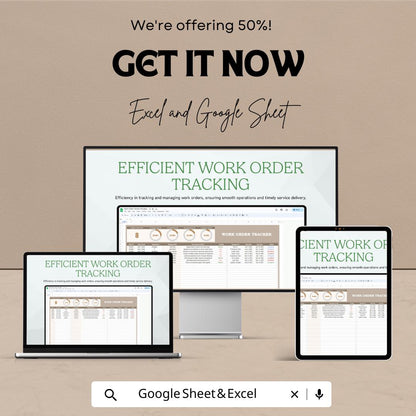 Work Order Tracker Template | Excel & Google Sheets Maintenance Log | Job Order Management Dashboard