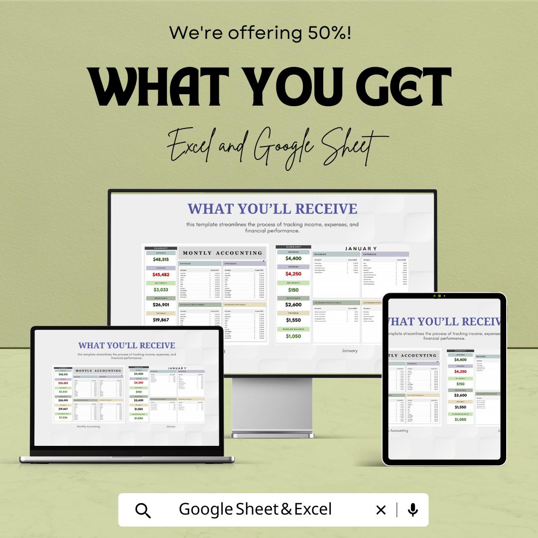Monthly Accounting Template | Income & Expense Tracker | Monthly Finance Tracker | Accounting Sheet