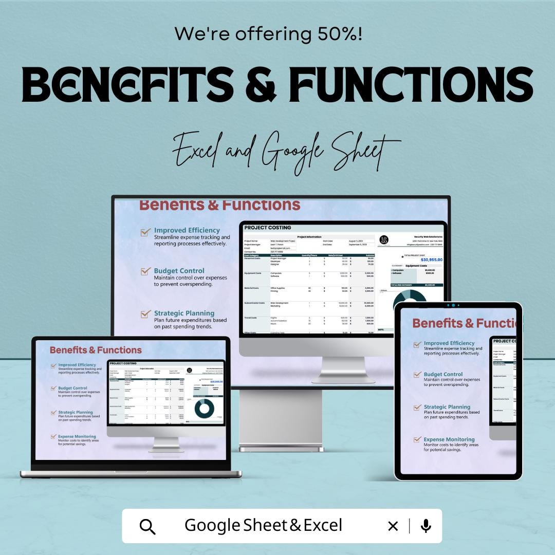 Project Cost Template | Expense Tracking Spreadsheet | Budget Costing Tool | Excel & Google Sheets | Business Finance Cost Planner
