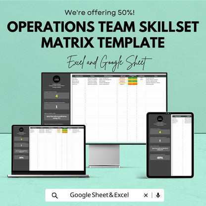 Operations Team Skillset Matrix Template | Skills Gap Analysis | Team Competency Tracker | Excel & Google Sheets