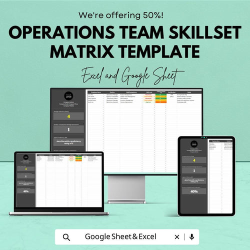 Operations Team Skillset Matrix Template | Skills Gap Analysis | Team Competency Tracker | Excel & Google Sheets