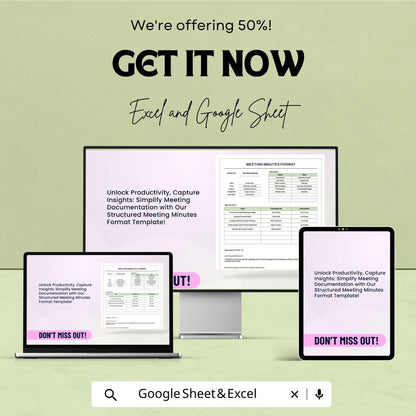 Meeting Minutes Template – Editable Excel & Google Sheet | Professional Meeting Documentation Format | Instant Download
