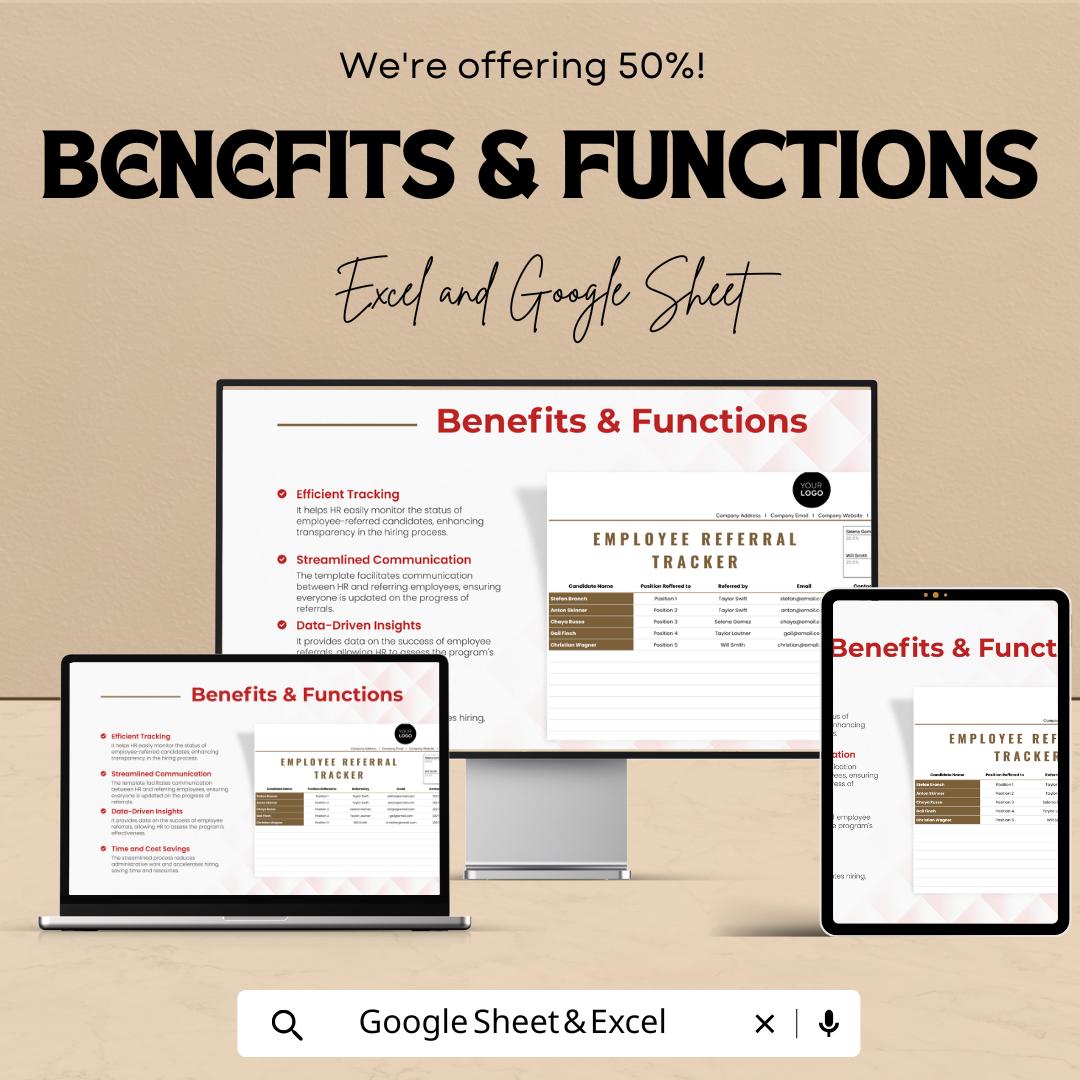 Employee Referral Tracker HR Template | Excel & Google Sheets | Employee Referral Program Tracker | Hiring and Recruitment Tracking Tool