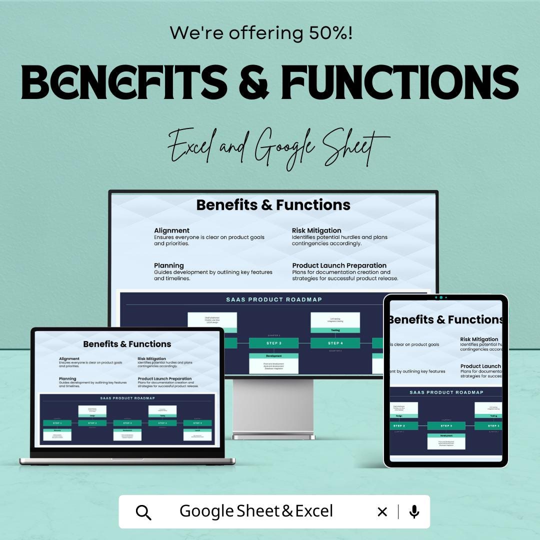 SaaS Product Roadmap Template | Product Development Planner | Software Product Planning Roadmap | Product Strategy Tracker