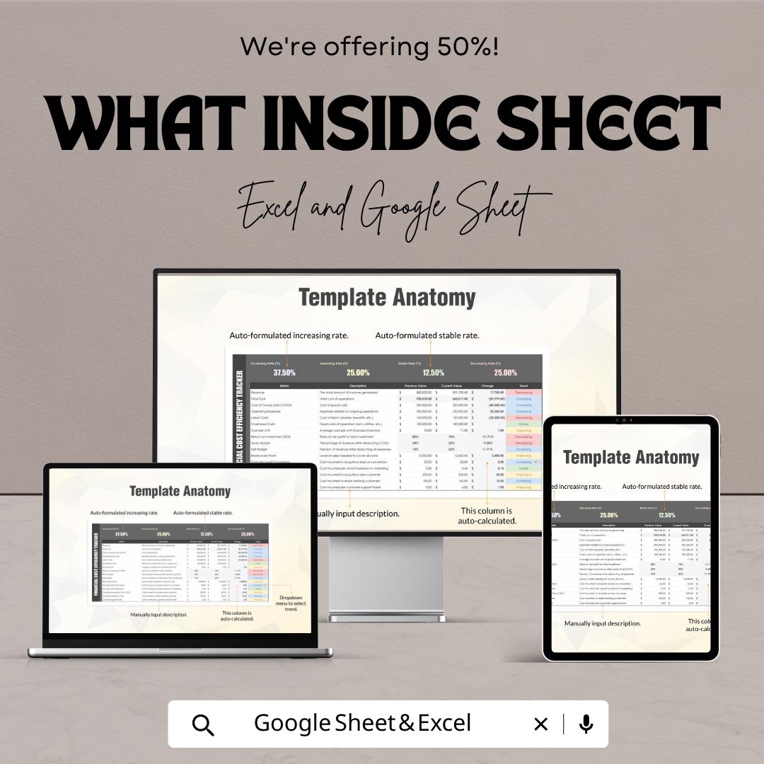 Financial Cost Efficiency Tracker Template | Cost Analysis Spreadsheet | Budget Efficiency Dashboard | Business Finance Tracker