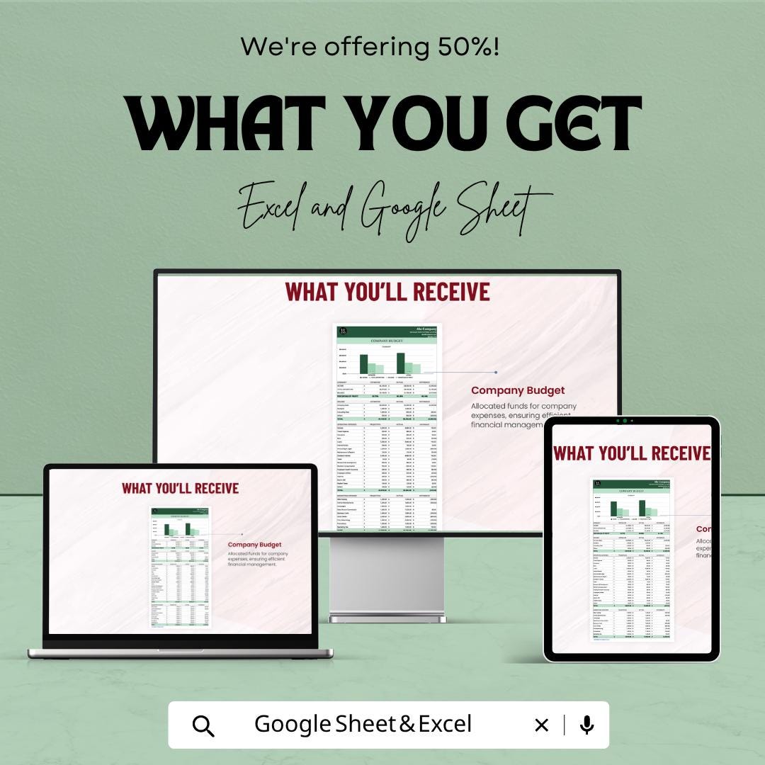 Company Budget Template | Business Budget Spreadsheet | Financial Planning Tool | Expense Tracker Excel | Google Sheets Budget Planner