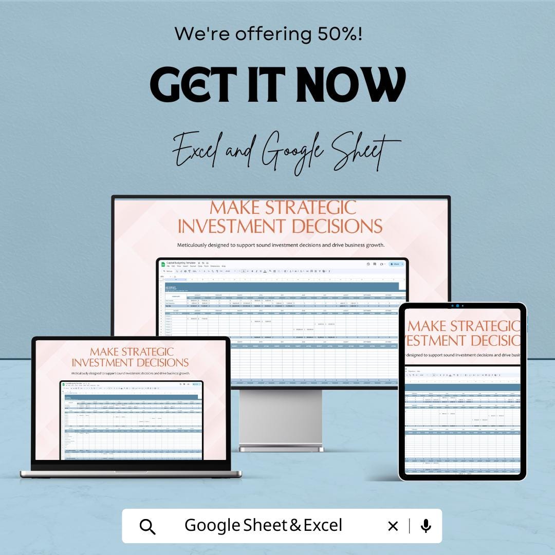 Capital Budgeting Spreadsheet | Excel & Google Sheets Template | Financial Planning and Investment Tool | Business Budgeting