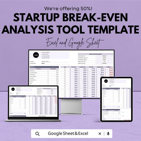 Startup Break-Even Analysis Tool Template, Excel & Google Sheets, Break Even Calculator, Startup Financial Planner, Cost Profit Spreadsheet