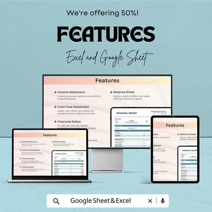 Financial Report Sheet Template | Excel & Google Sheets | Income Statement, Balance Sheet, Cash Flow, Financial Analysis Tool