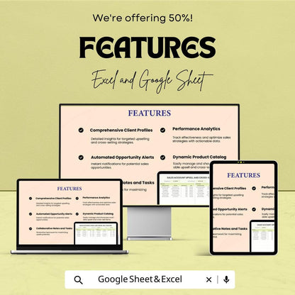 Sales Account Upsell and Cross-Sell Tracker Template | Sales Management Spreadsheet | Excel & Google Sheets CRM Tool | Growth Tracker |
