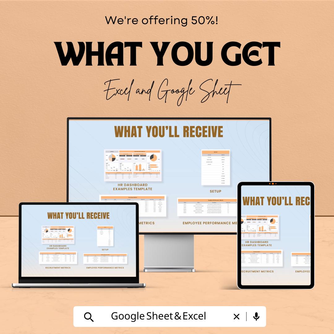HR Dashboard Examples Sheet | Excel & Google Sheet Template | HR Analytics Dashboard | Employee Performance Metrics