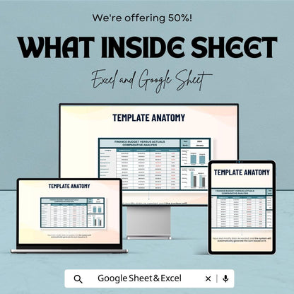 Finance Budget vs Actuals Comparative Analysis Sheet - Excel and Google Sheets Template for Financial Planning & Budget Tracking
