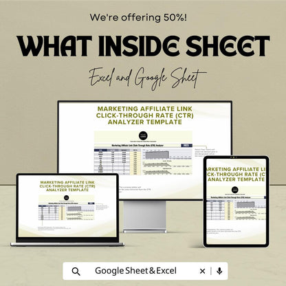 Marketing Affiliate CTR Analyzer Template | Affiliate Link Analytics | CTR Dashboard Spreadsheet | Marketing Performance Template