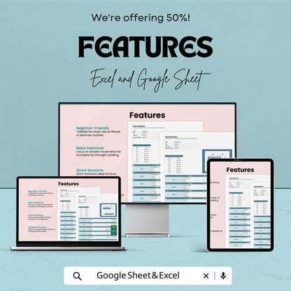 Easy Workout Planner Spreadsheet | Beginner Workout Tracker | Weekly Fitness Planner Template | Excel and Google Sheets Workout Log