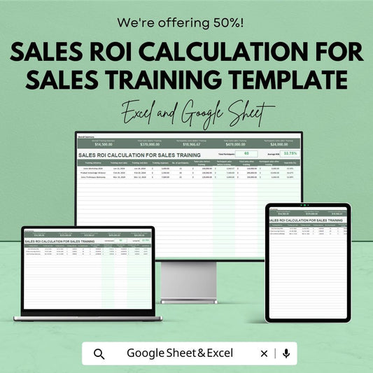 Sales ROI Calculation Template | Sales Training ROI Tracker | Excel and Google Sheets ROI Calculator | Training Impact Analysis Tool