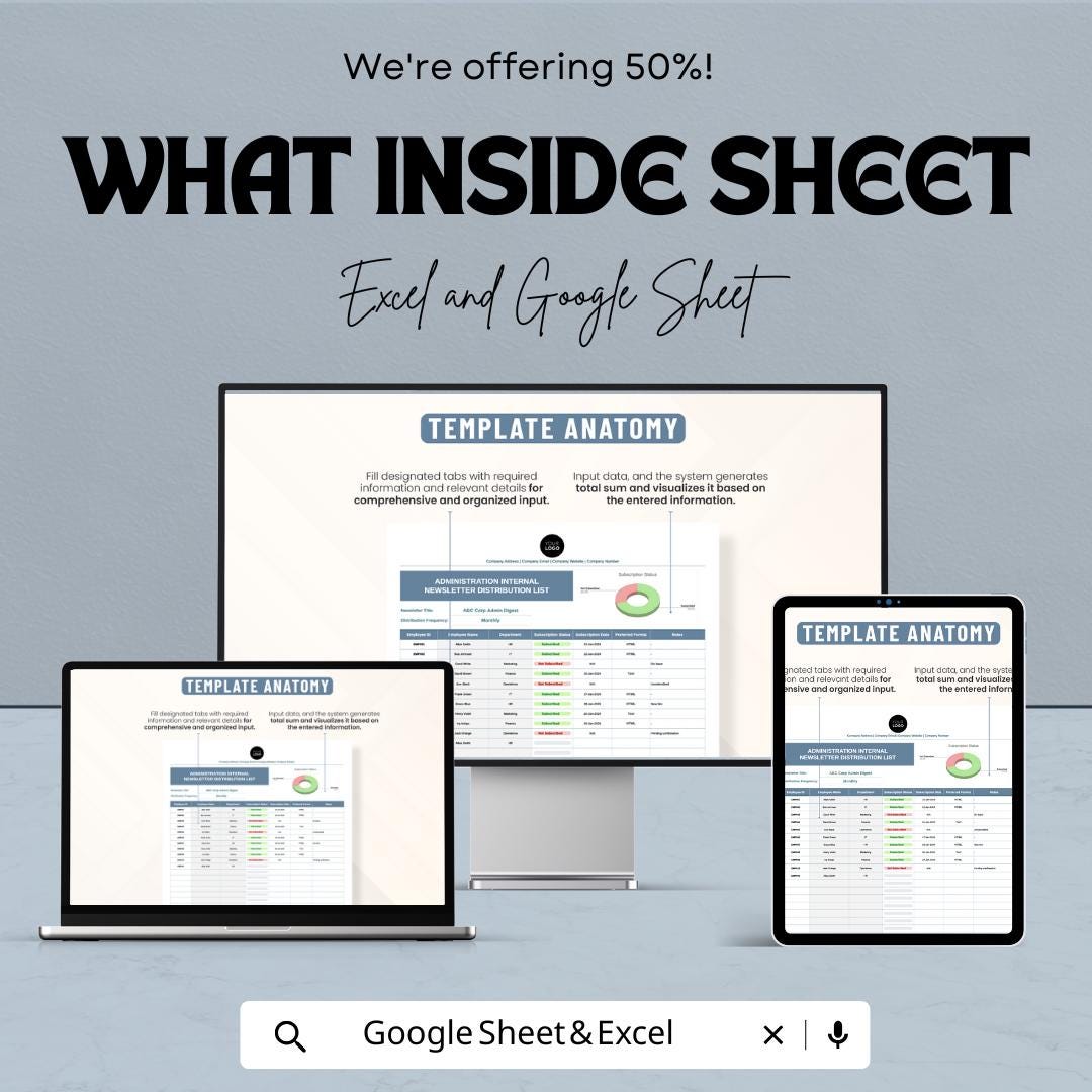 Administration Internal Newsletter Distribution List Template | Employee Contact Tracker | HR Communication Log | Excel & Google Sheets