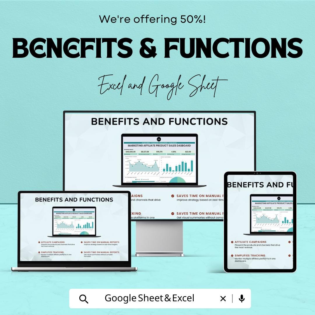 Marketing Affiliate Sales Dashboard | Track Affiliate Revenue & Performance | Digital Download | Affiliate Marketing Dashboard Template