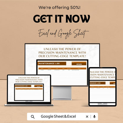 Maintenance Log Sheet Template for Vehicle and Equipment Tracking | Excel & Google Sheets | 50% OFF