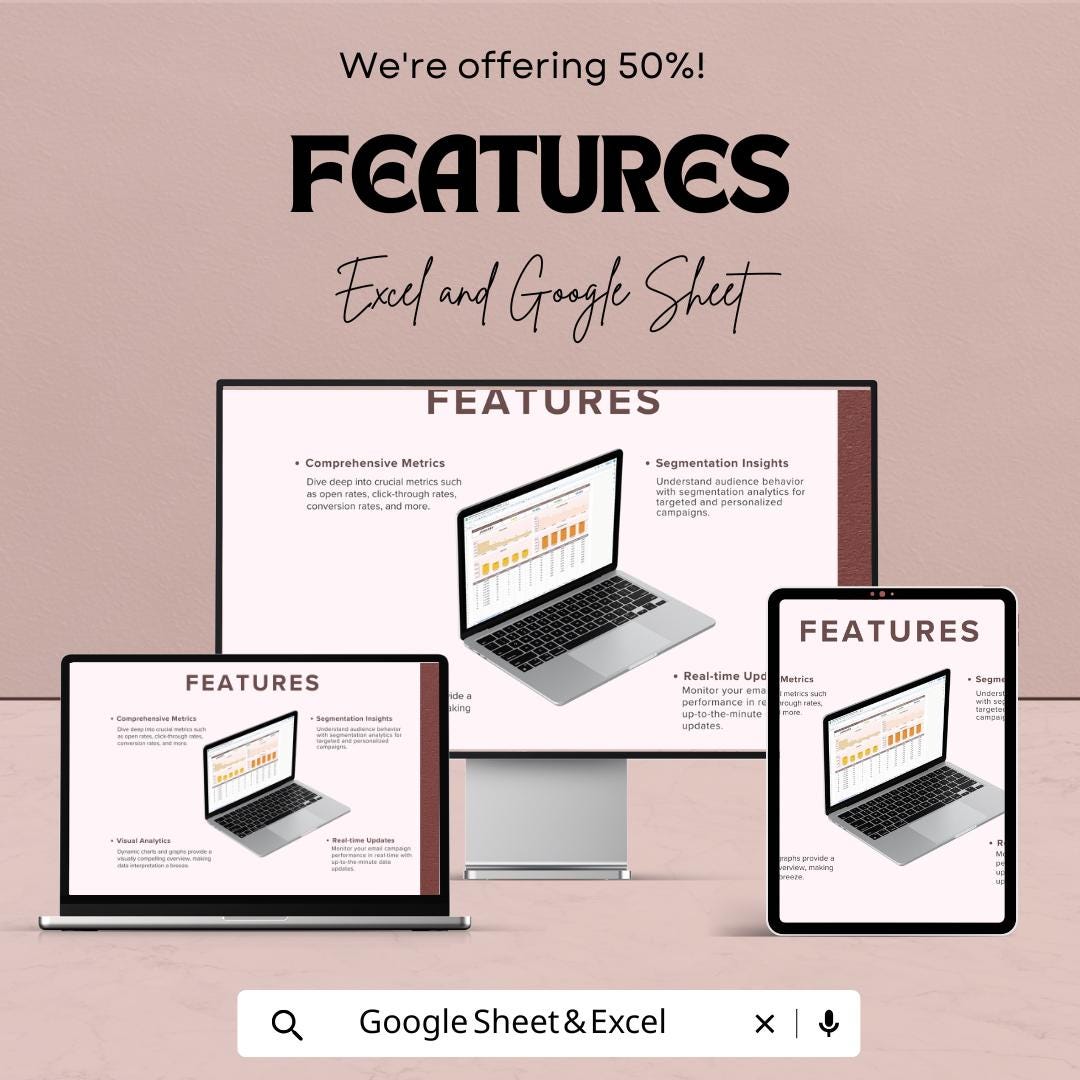 Email Marketing Monthly Performance Metrics Template | Email KPI Dashboard | Email Analytics Tracker | Google Sheets and Excel Template