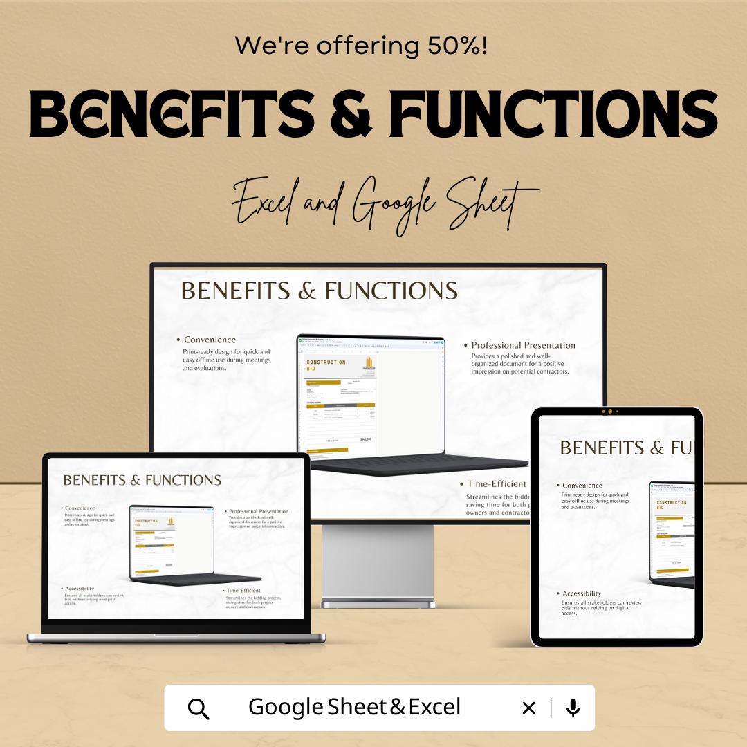 Construction Bid Template | Contractor Bid Form | Project Estimate Sheet | Construction Proposal Template | Excel Google Sheets Template