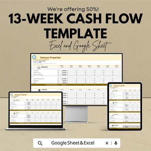 13 Week Cash Flow Template | Weekly Cash Flow Forecast Spreadsheet | Business Cash Flow Tracker | Excel and Google Sheets Financial Planner