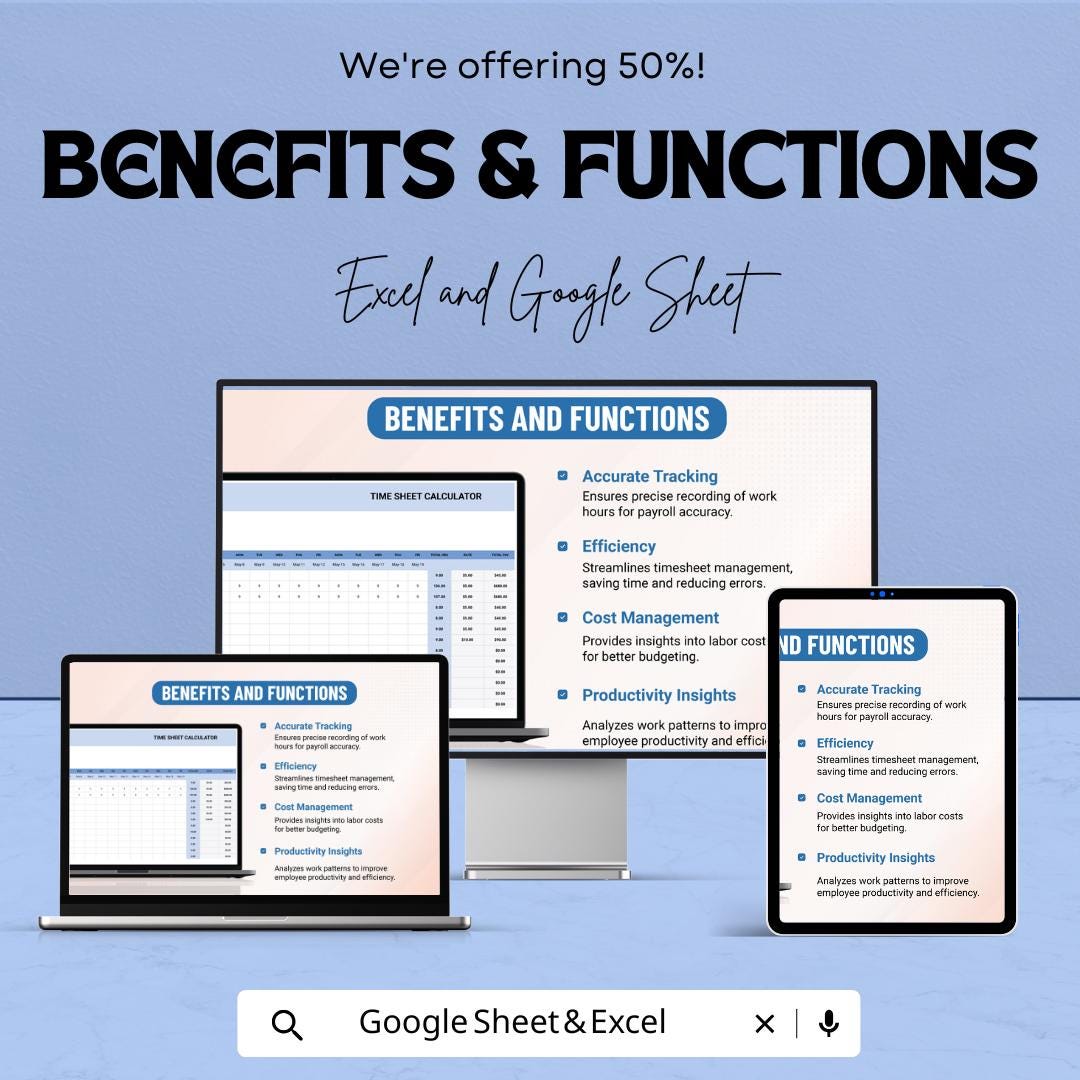 Timesheet Calculator Sheet | Payroll & Work Hour Tracker in Excel and Google Sheets