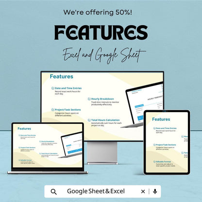 Sample Hourly Timesheet Template | Excel and Google Sheets | Employee Time Tracker | Work Hours Log | Payroll & Attendance Sheet