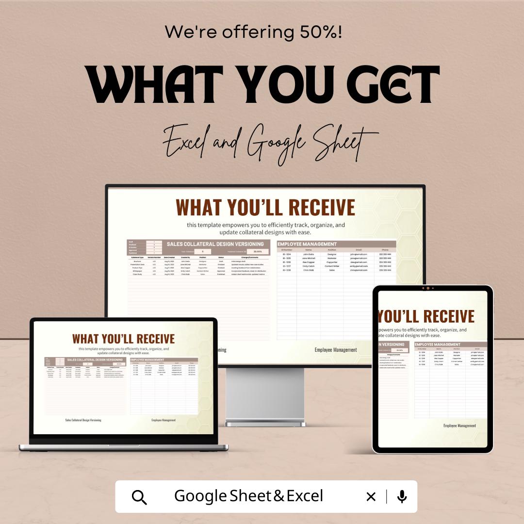 Sales Collateral Design Versioning Template | Excel & Google Sheets | Marketing Version Control Tracker | Creative Asset Management