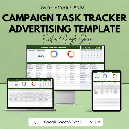 Campaign Task Tracker Advertising Template | Campaign Planner Dashboard | Task Status Tracker | Advertising Workflow Sheet