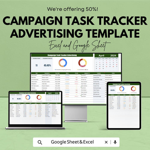 Campaign Task Tracker Advertising Template | Campaign Planner Dashboard | Task Status Tracker | Advertising Workflow Sheet