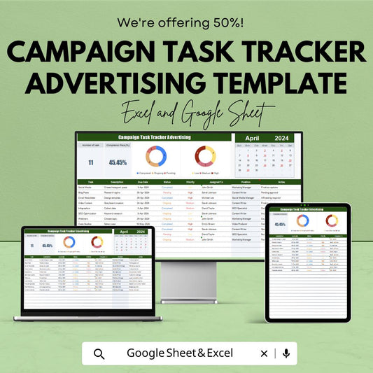 Campaign Task Tracker Advertising Template | Campaign Planner Dashboard | Task Status Tracker | Advertising Workflow Sheet