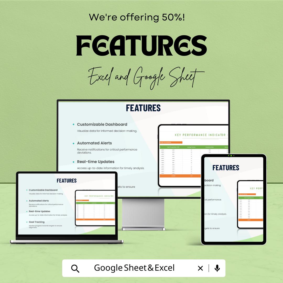 KPI Metrics Sheet | Excel & Google Sheets Template | Track and Analyze Performance | Customizable KPI Tracker Spreadsheet