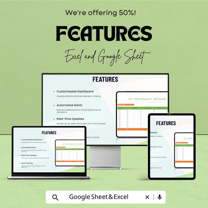 KPI Metrics Sheet | Excel & Google Sheets Template | Track and Analyze Performance | Customizable KPI Tracker Spreadsheet