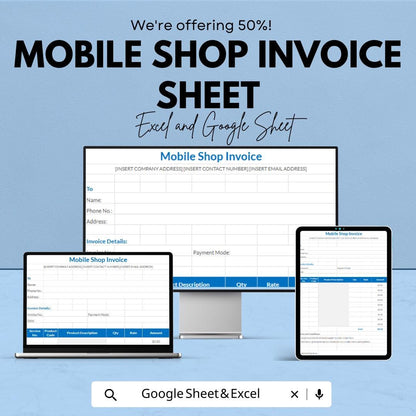 Mobile Shop Invoice Sheet | Excel & Google Sheets Template | Customizable Invoice | Instant Download | Business Template
