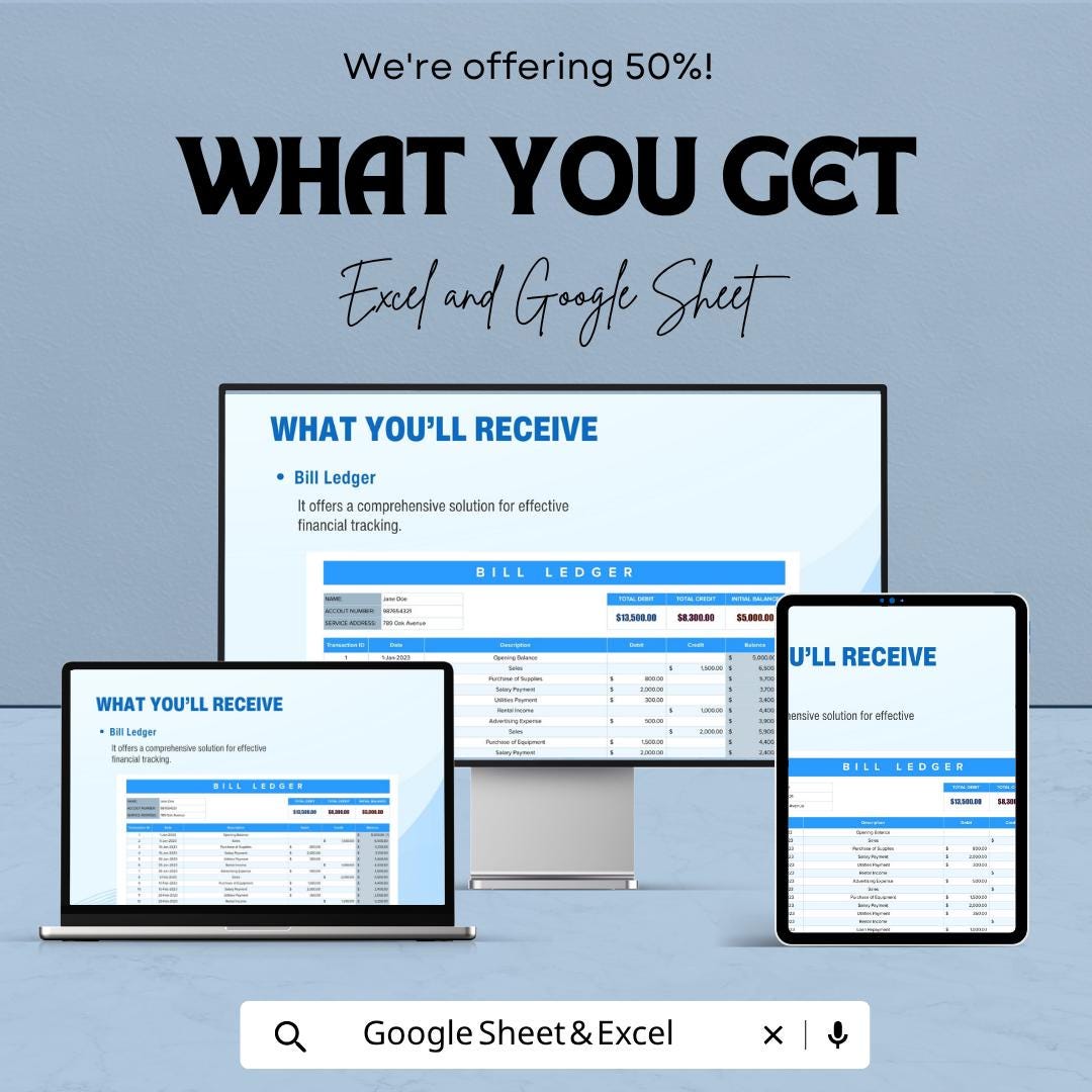 Bill Ledger Template | Expense Tracker Spreadsheet | Financial Record Keeper | Excel & Google Sheets Budget Template | Accounting Ledger