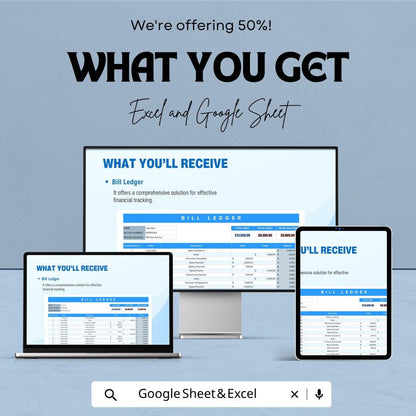 Bill Ledger Template | Expense Tracker Spreadsheet | Financial Record Keeper | Excel & Google Sheets Budget Template | Accounting Ledger