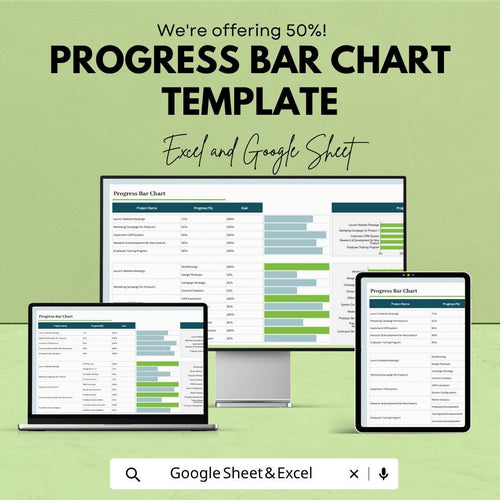Progress Bar Chart Template | Project Tracker Dashboard | Goal Tracking Spreadsheet | KPI Progress Chart