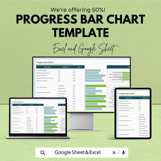 Progress Bar Chart Template | Project Tracker Dashboard | Goal Tracking Spreadsheet | KPI Progress Chart