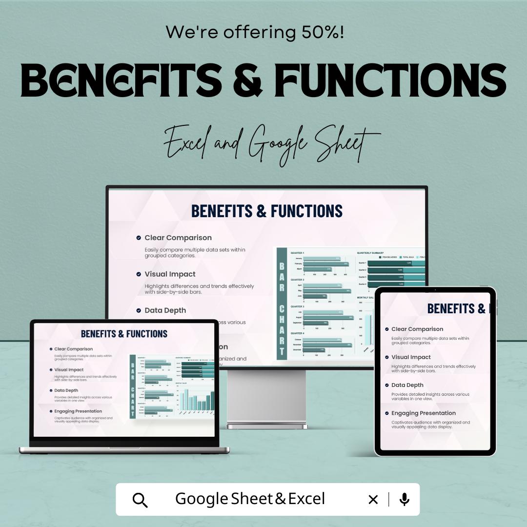 Clustered Bar Chart Sheet for Data Analysis | Excel and Google Sheet Template | Customizable Business Chart | Sales & Progress Visualization