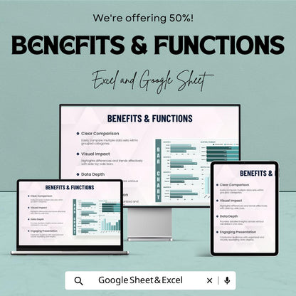 Clustered Bar Chart Sheet for Data Analysis | Excel and Google Sheet Template | Customizable Business Chart | Sales & Progress Visualization