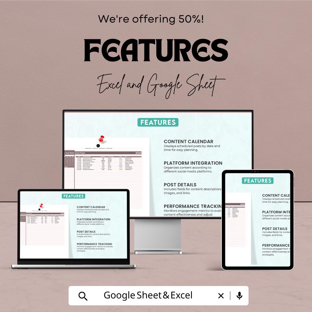 2024 Administration Social Media Content Planner | Excel & Google Sheet Template | Digital Marketing Calendar | Content Strategy Organizer