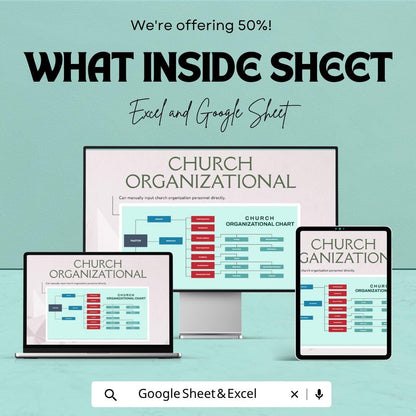 Church Organizational Chart Template | Ministry Structure Chart | Church Leadership Planner | Excel & Google Sheets Org Chart |