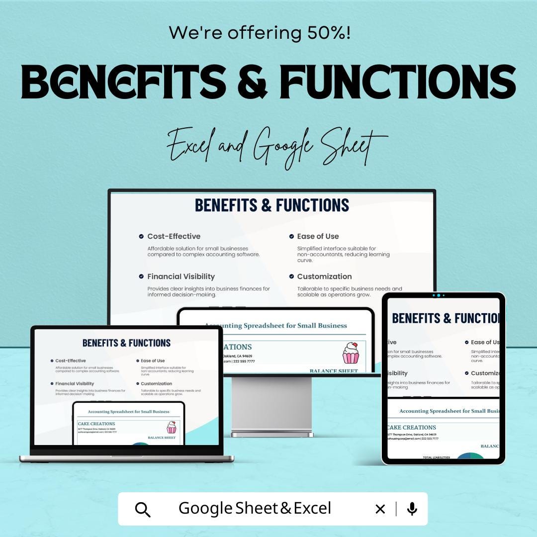 Accounting Spreadsheet Template for Small Business – Financial Tracker, Balance Sheet & Income Statement – Excel and Google Sheets Template