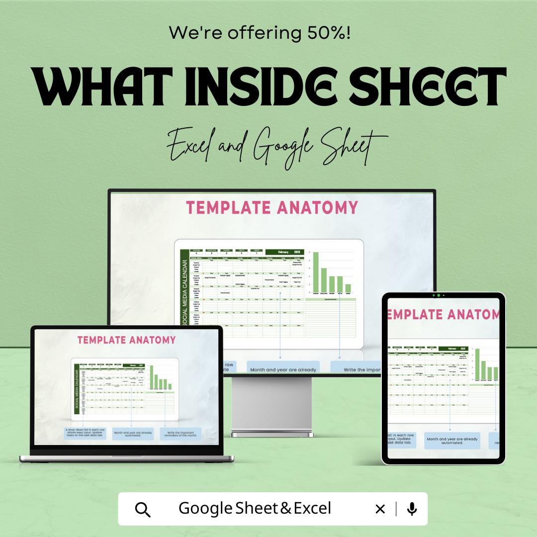 Social Media Marketing Calendar Template | Content Planning Spreadsheet | Social Media Planner | Content Scheduler