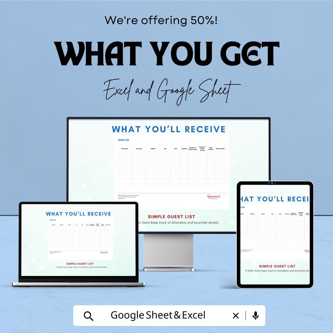 Simple Guest List Sheet - Excel and Google Sheets Template for Event Planning, Guest Tracking & RSVP Management