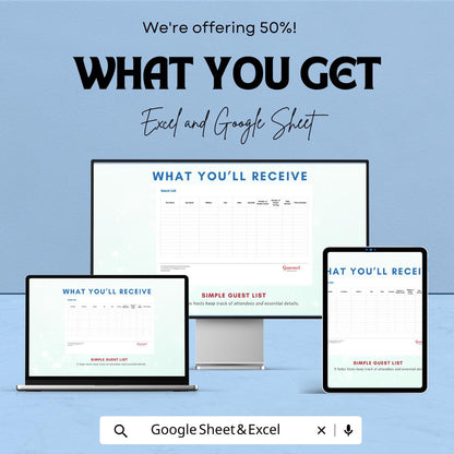 Simple Guest List Sheet - Excel and Google Sheets Template for Event Planning, Guest Tracking & RSVP Management
