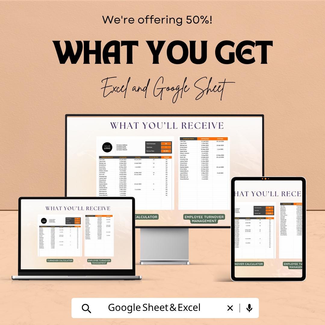 Employee Turnover Rate Calculator Template | HR Analytics Spreadsheet | Staff Turnover Tracker | Excel & Google Sheets | Workforce Metrics